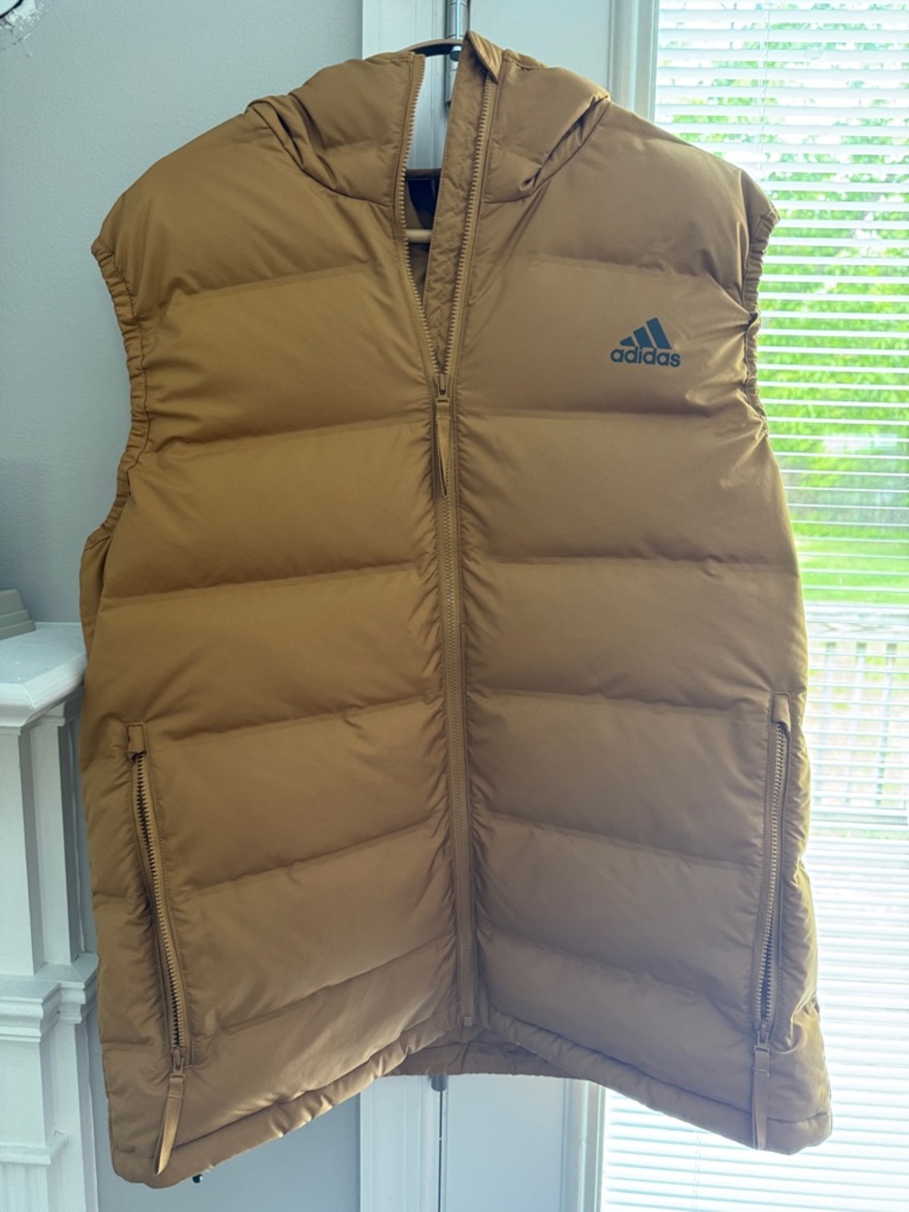 Adidas Men’s Hooded Puffer Vest in Brown